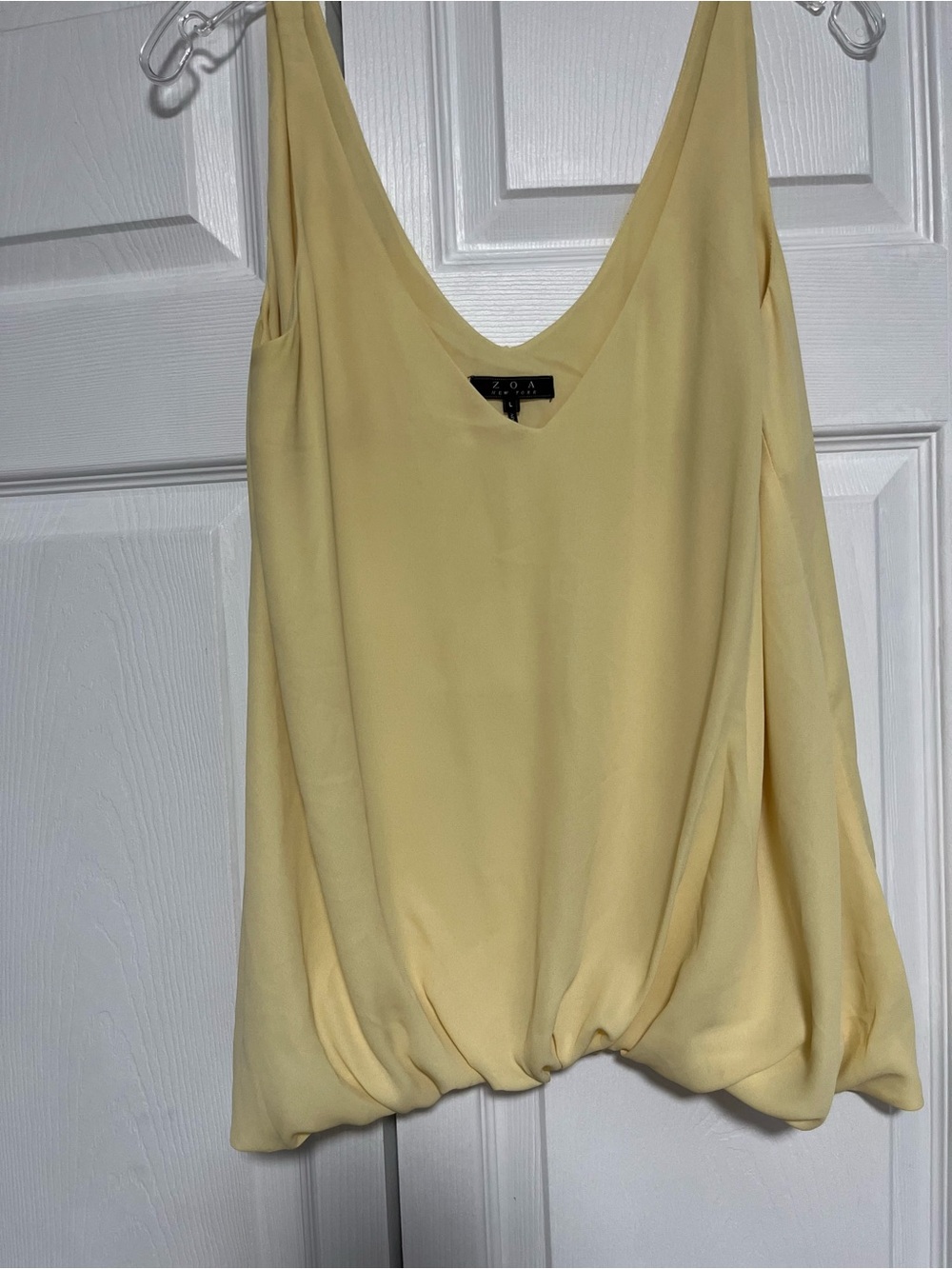 Zoa Pale Yellow V-Neck Draped Sleeveless Blouse